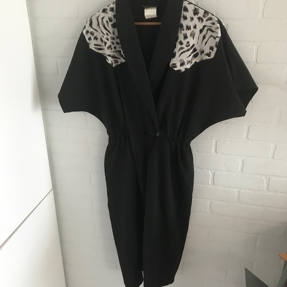 Vintage Midi Dress Michael Phillips Bat Sleeve Mixed Animal print Size 13 - Picture 1 of 9